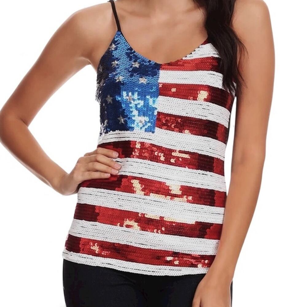 Third Wish large sequin patriotic flag tank top stars & stripes TS 3175